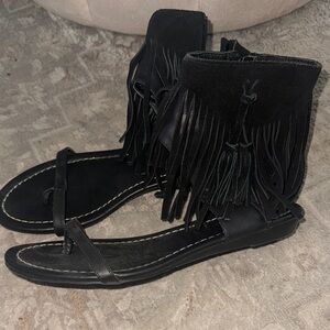 Fringe Black Sandals